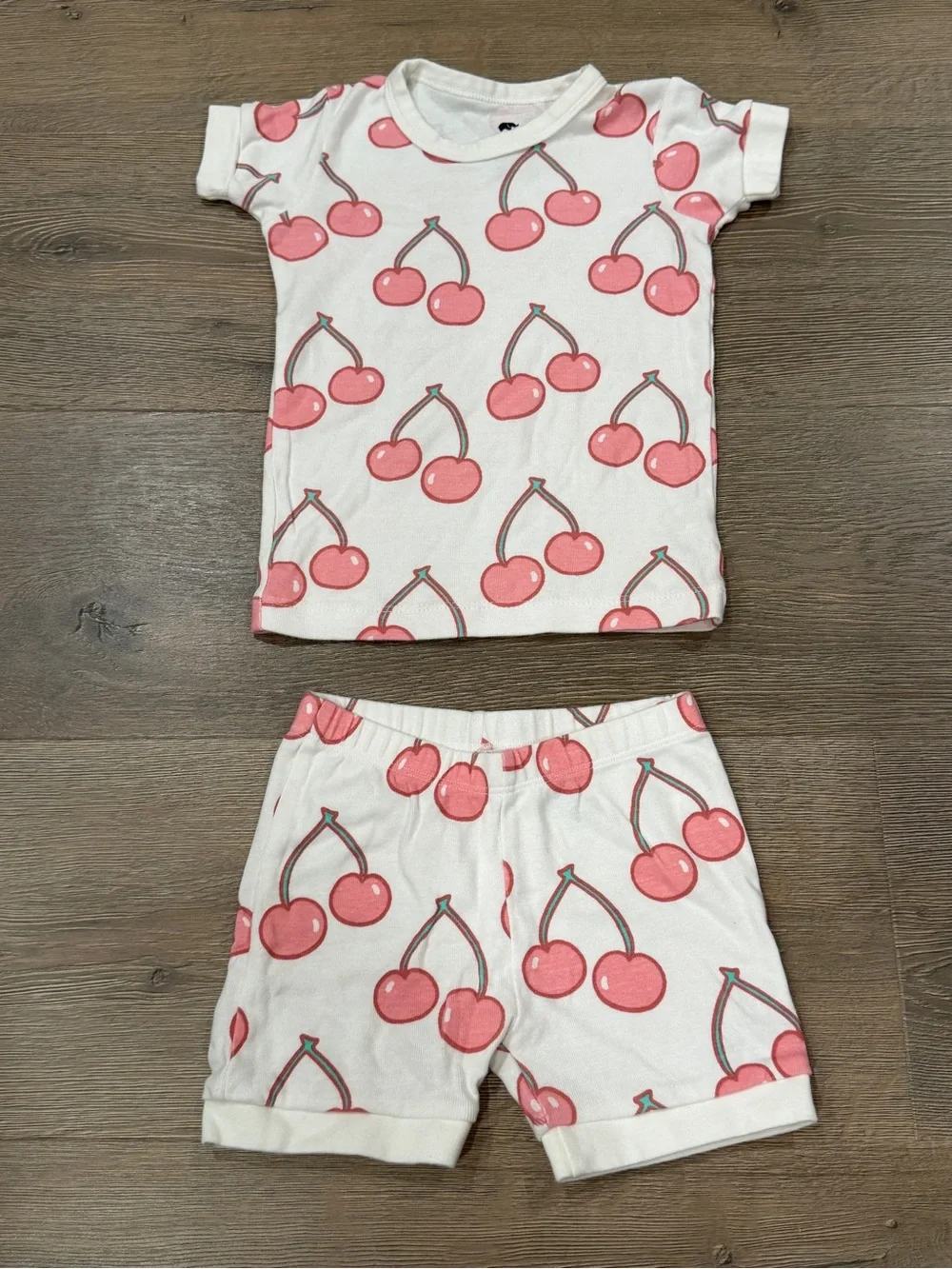 Monica & Andy Cherry Print Short Set Toddler Girl 4T White Pink Organic Cotton